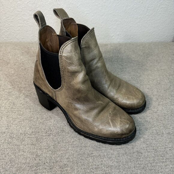 Frye Chelsea Boots Women 9 Brown Sabrina 2" Heel Vibram Sole Distressed Western - Picture 1 of 8